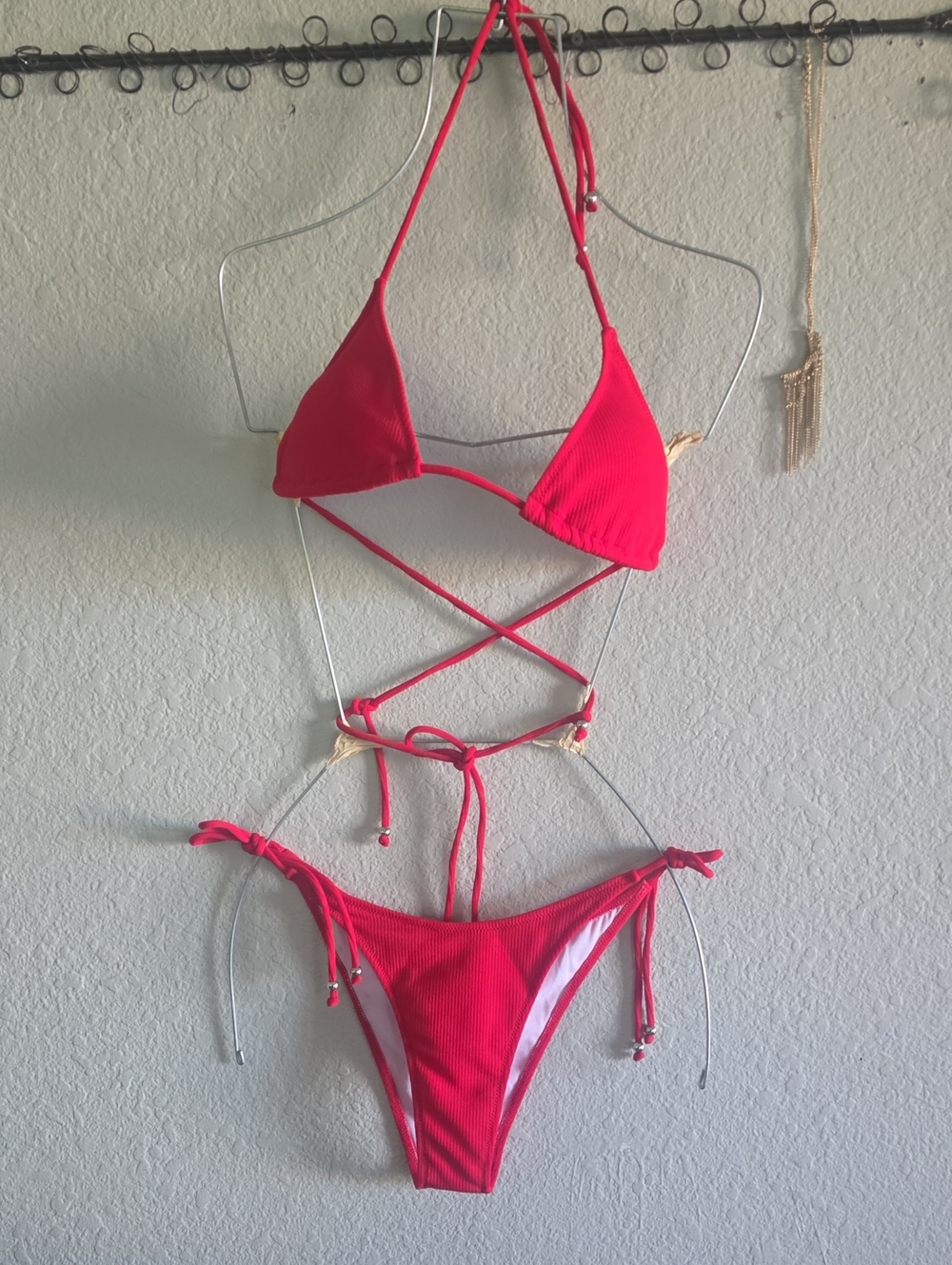 Hot Pink Crisscross Tie Bikini